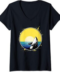 Womens Orca At Sunset Killer Whale Gift V-Neck T-Shirt