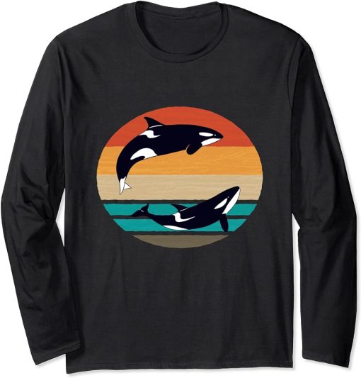 Classic Retro 80s Orca Sunset Long Sleeve T-Shirt