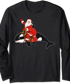 Family Matching Funny Santa Riding Orca Fish Christmas Long Sleeve T-Shirt