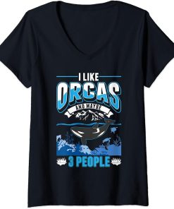 Womens I like Orcas and maybe 3 people Orca Whale V-Neck T-Shirt