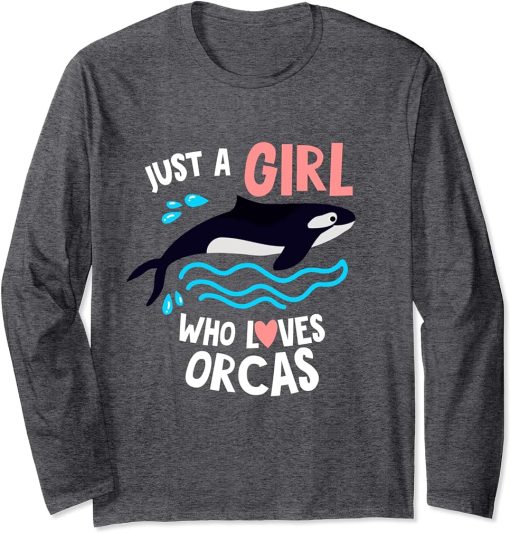 Just a girl who loves Orcas kids orca killer whale Long Sleeve T-Shirt