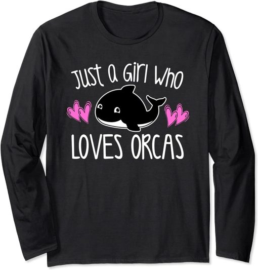 JUST A GIRL WHO LOVES ORCAS Funny Killer Whale Kids Graphic Long Sleeve T-Shirt