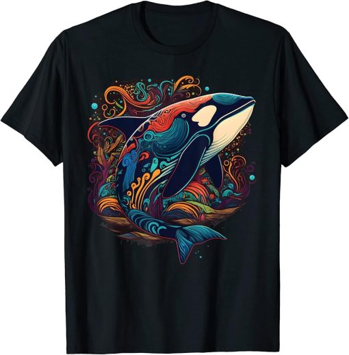 Colourful mystical orca whale watching dolphin pottwhale orca whale T-Shirt