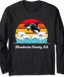 Vintage Mendocino County CA Distressed Orca Killer Whale Art Long Sleeve T-Shirt